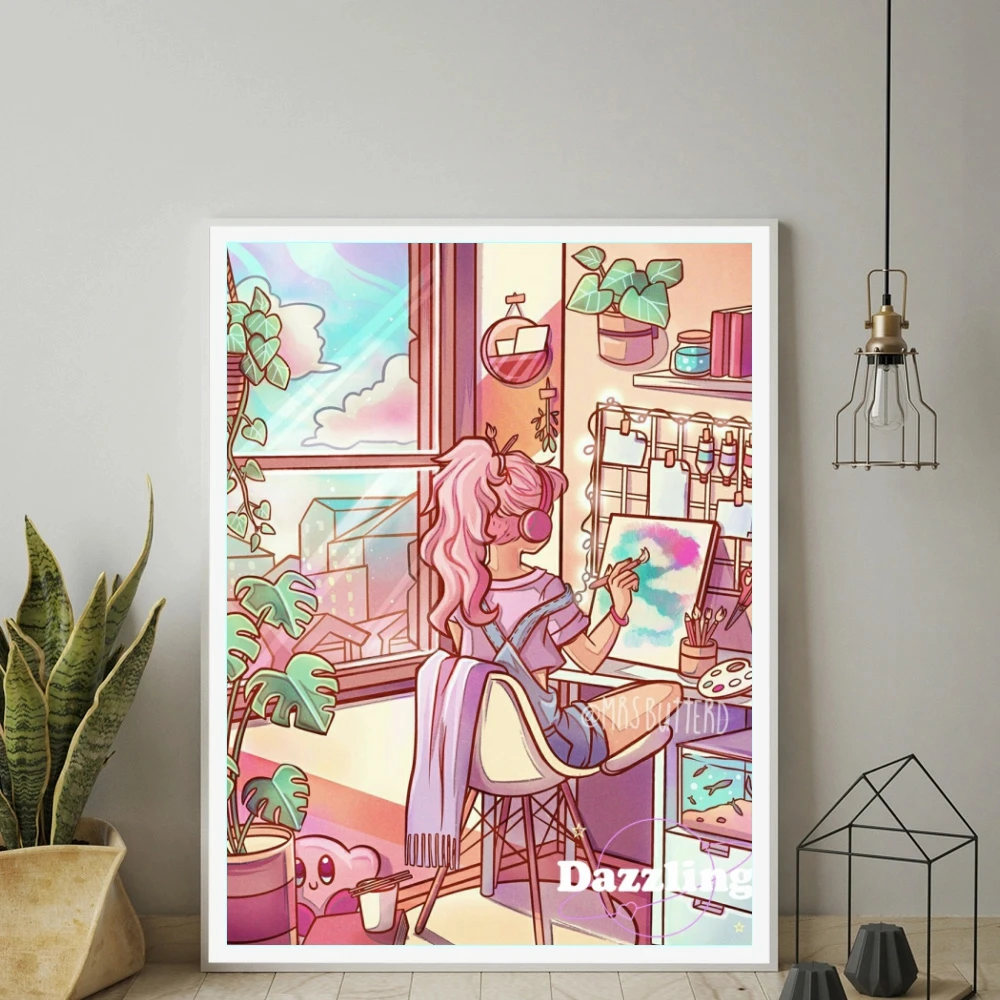 Cute Cartoon Girl 5D AB Diamond Painting Pink Sense Rhinestone Cross Stitch Kit Handicraft Mosaic Embroidery Home Decor Gift