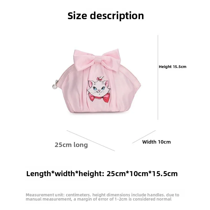 Bolsa de maquillaje de nailon Adorable de Disney, bolso portátil multifuncional, concha de dibujos animados rosa, organizador de cosméticos de tamaño Mini