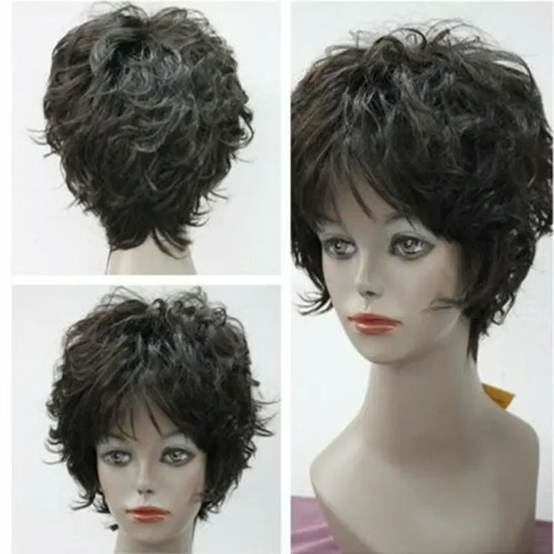 Fashion Short Dark Brown Curly Women Ladies Daily Cosplay Hair Wigs