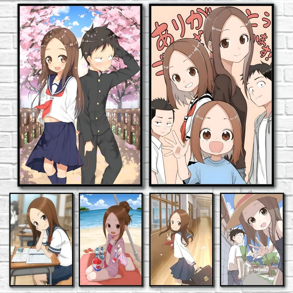 Anime T-Teasing Master T-Takagi-san Poster Sticky Wall Art Printing Waterproof Home Living Bed Room Bar Aesthetic Decor