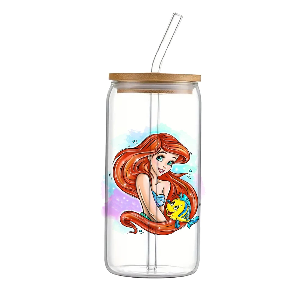 Disney princess Frozen Elsa For Libbey 16oz Can Glass 3D Waterproof UV DTF Coffee Can Wrap Libbey Glass Wrap 11x11cm