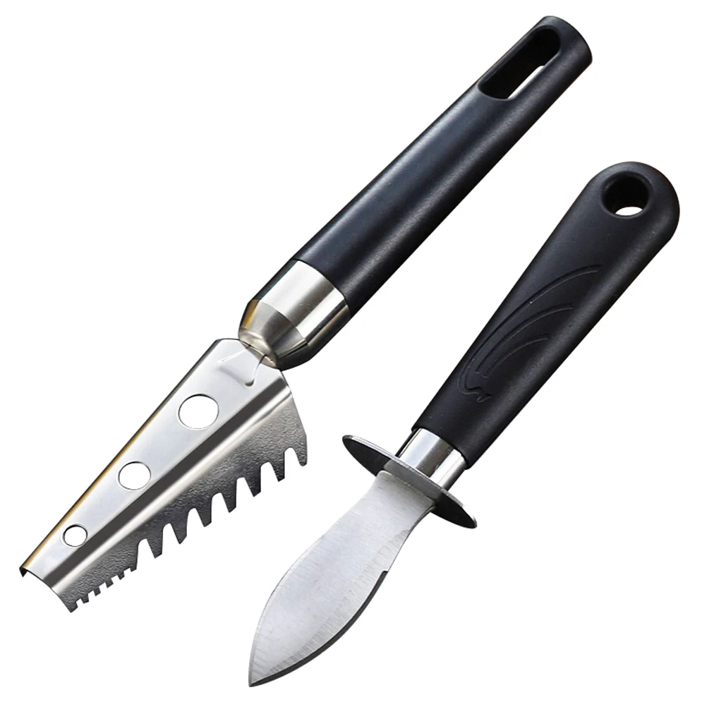 

2Pcs Stainless Steel Fish Scraper Oyster Shucker Tool Set Kitchen Gadgets for Removing Scales Opening Shellfish Clams Scallops