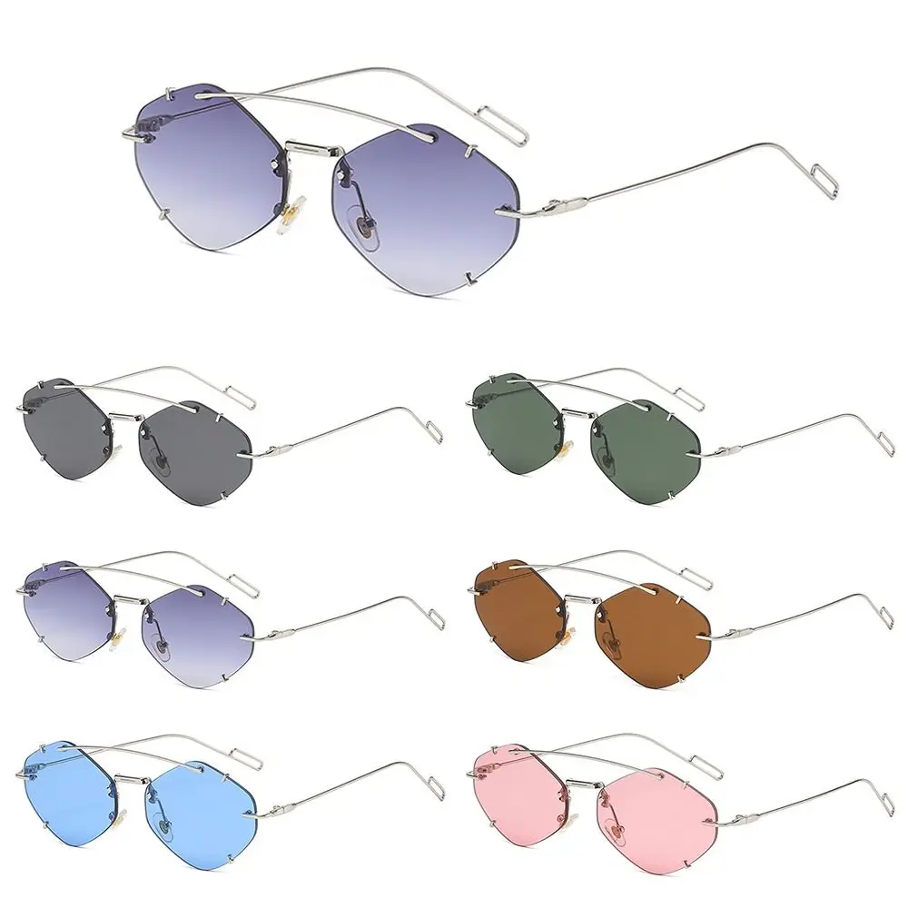 Vintage UV400 Protection Hexagon Sunglasses Retro Trendy Rimless Sun Glasses Y2K Accessories Beach/Travel/Streetwear