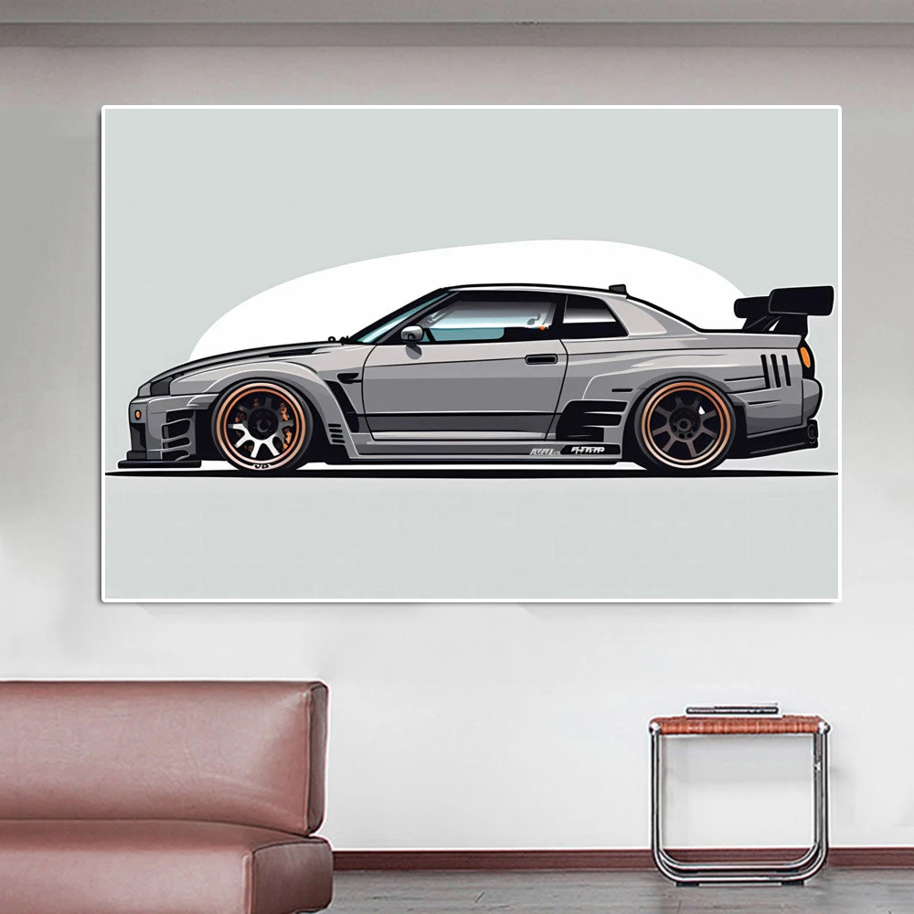 Abstract Retro Supercar Poster, Luxury Racing Comic Graffiti, Canvas Painting, Sports Car, Pink 911 Wall Art, Living Room Decor