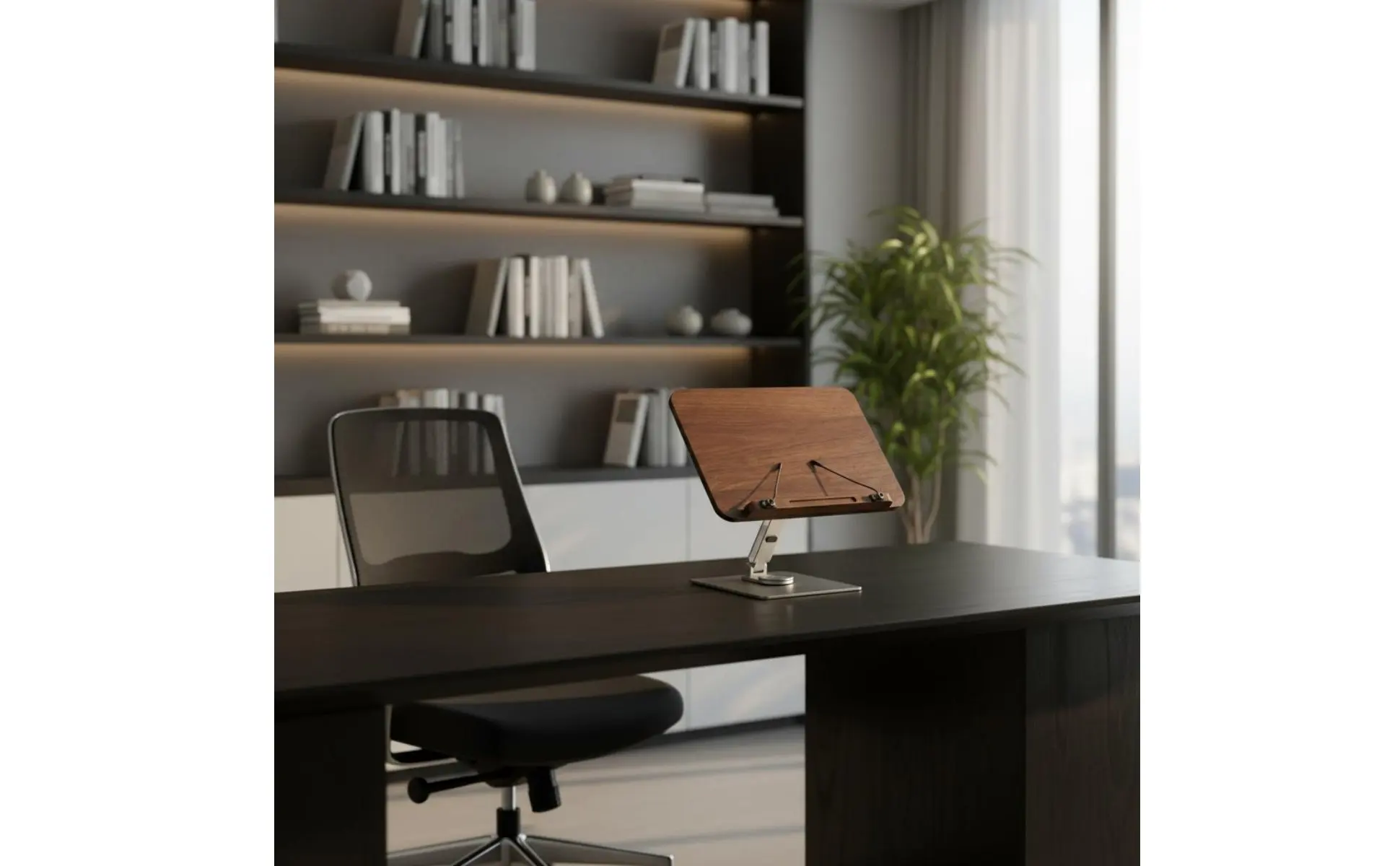 Adjustable Wooden Book Stand Ergonomic Design Walnut Literary Easel Rotating Desktop Book Holder Stable Metal Base