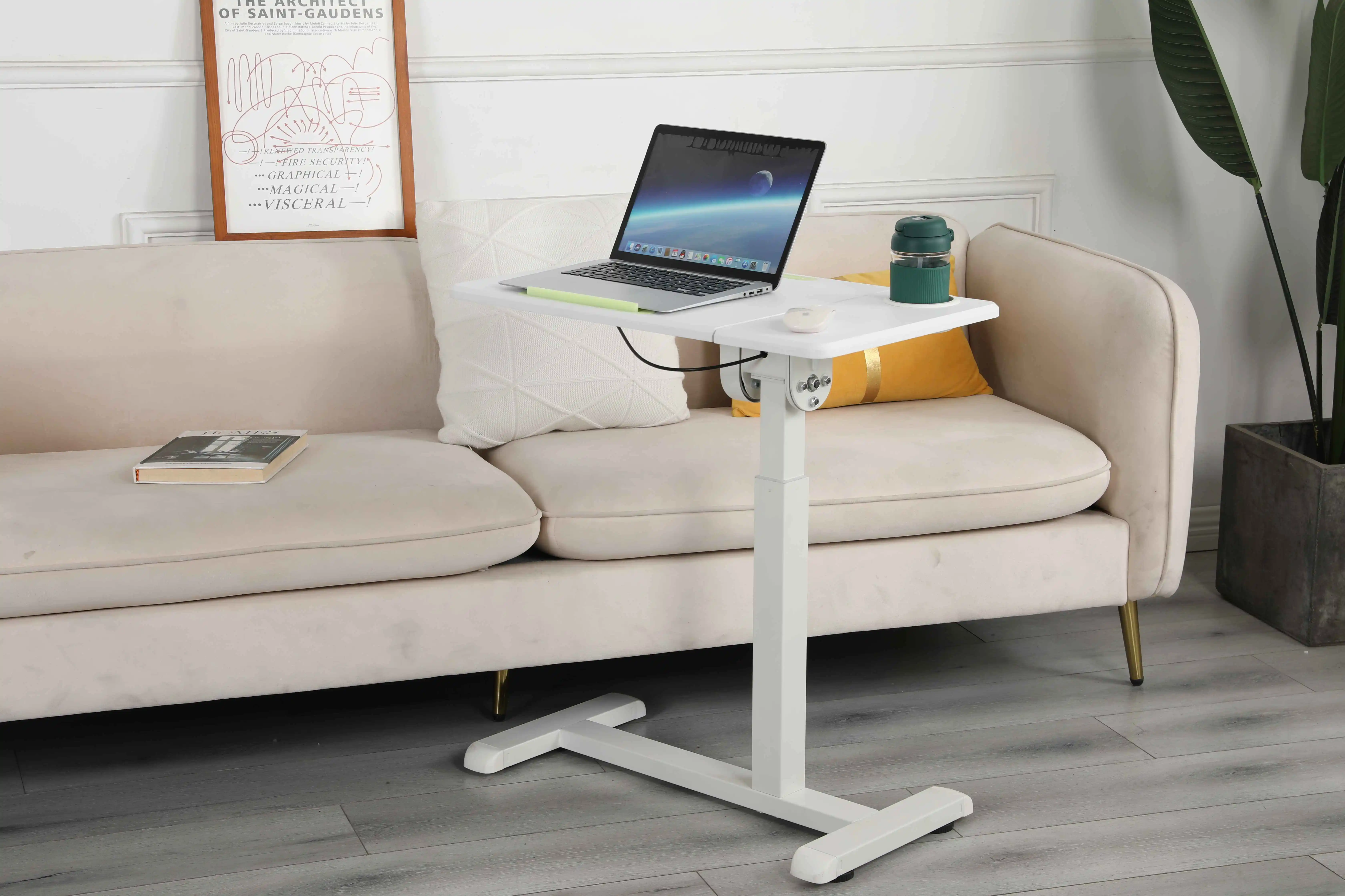 Height-Adjustable Overbed Table with Tilting Top