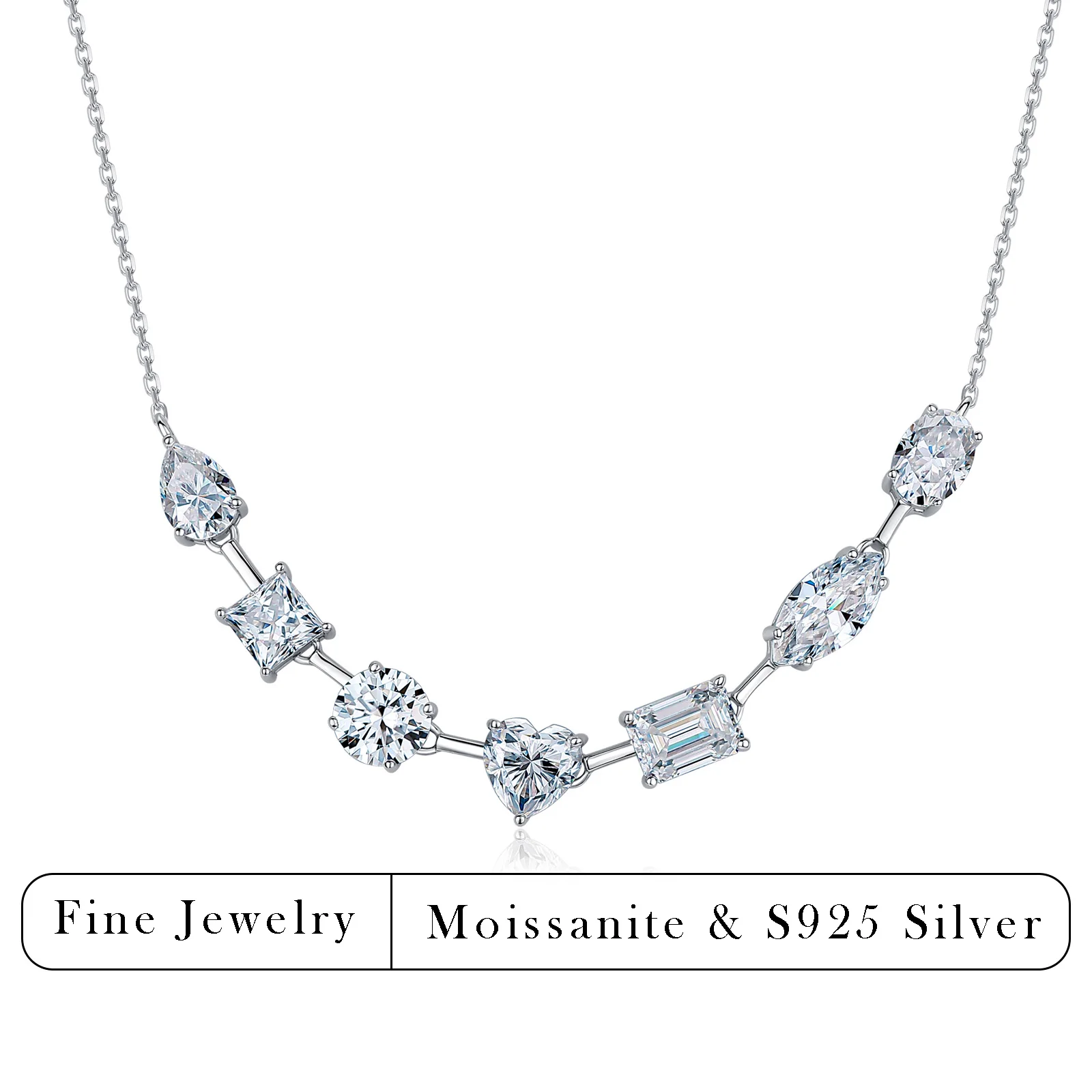 6.6CTW Multi Cut Moissanite Smile Necklace Gold Plated S925 Silver Seven Shape Diamond Collarbone Chain Women Fine Jewelry