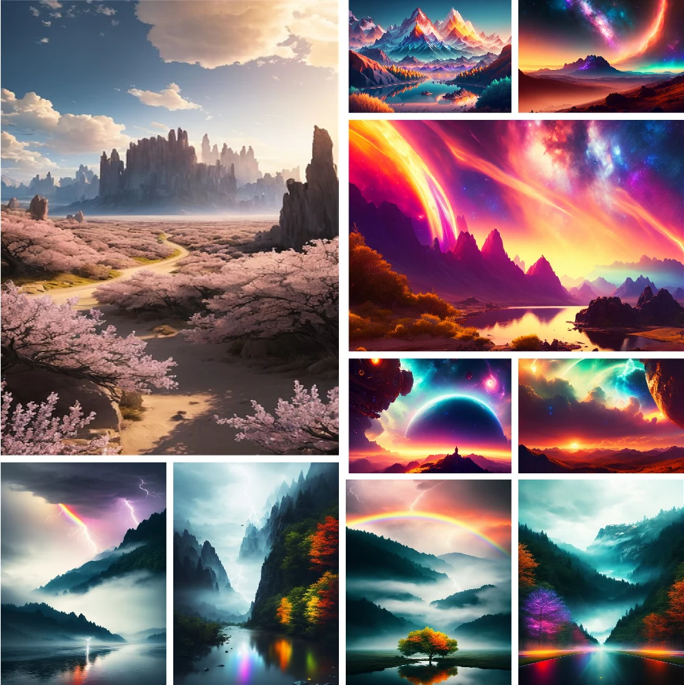 大人と子供のためのカラフルな空の絵,キャンバスステッカーとポスター,クラフトキット,壁アート,子供と大人のためのギフト,直接配達