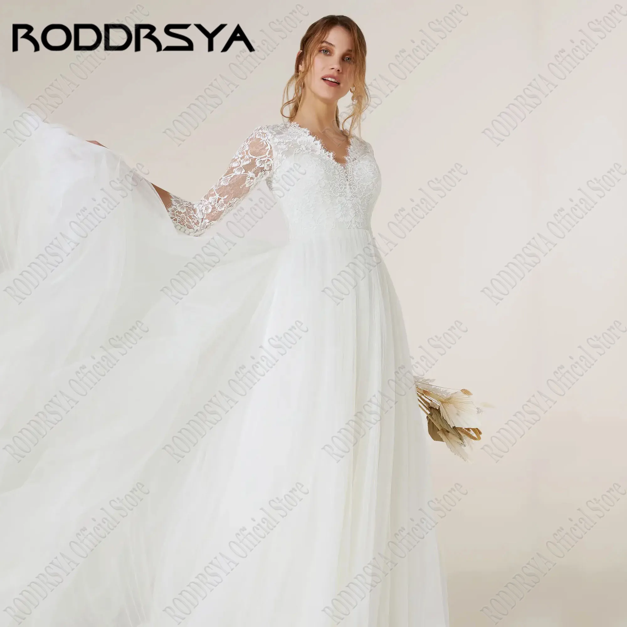 

RODDRSYA Customized A Line 3/4 Sleeves Wedding Dresses Lace Bridal Gown 2025 Tulle Ivory Vestido De Novia Applique Wedding Dress