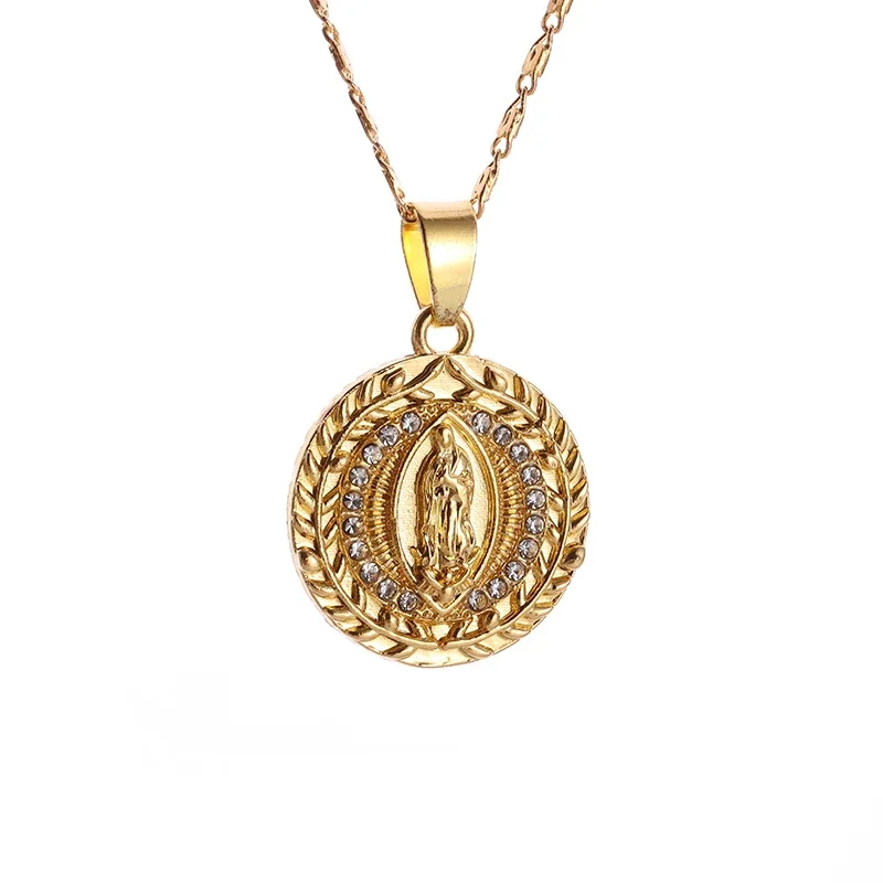 Exquisite Zircon Catholic Virgin Mary of Guadalupe Medal Necklace Women's Fashion Good Luck Amulet Jewelry