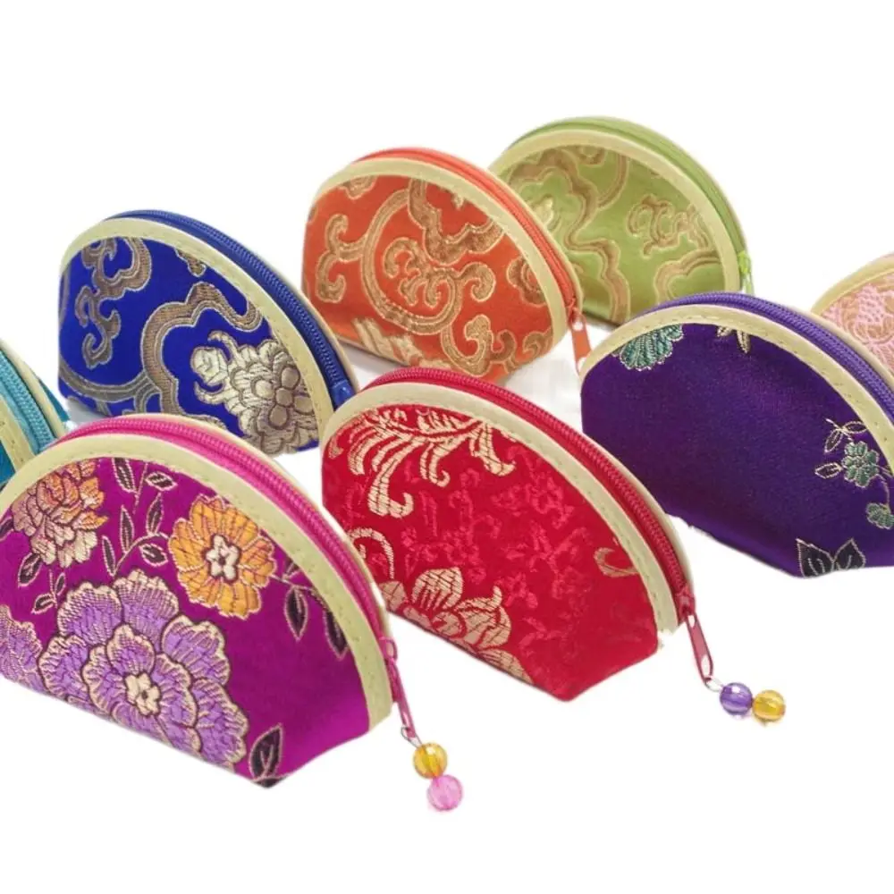 Bolsa portátil de bordado de pano para senhoras, bolsa de moedas de flores, bolsa de armazenamento de joias multiuso, estilo chinês, multiuso