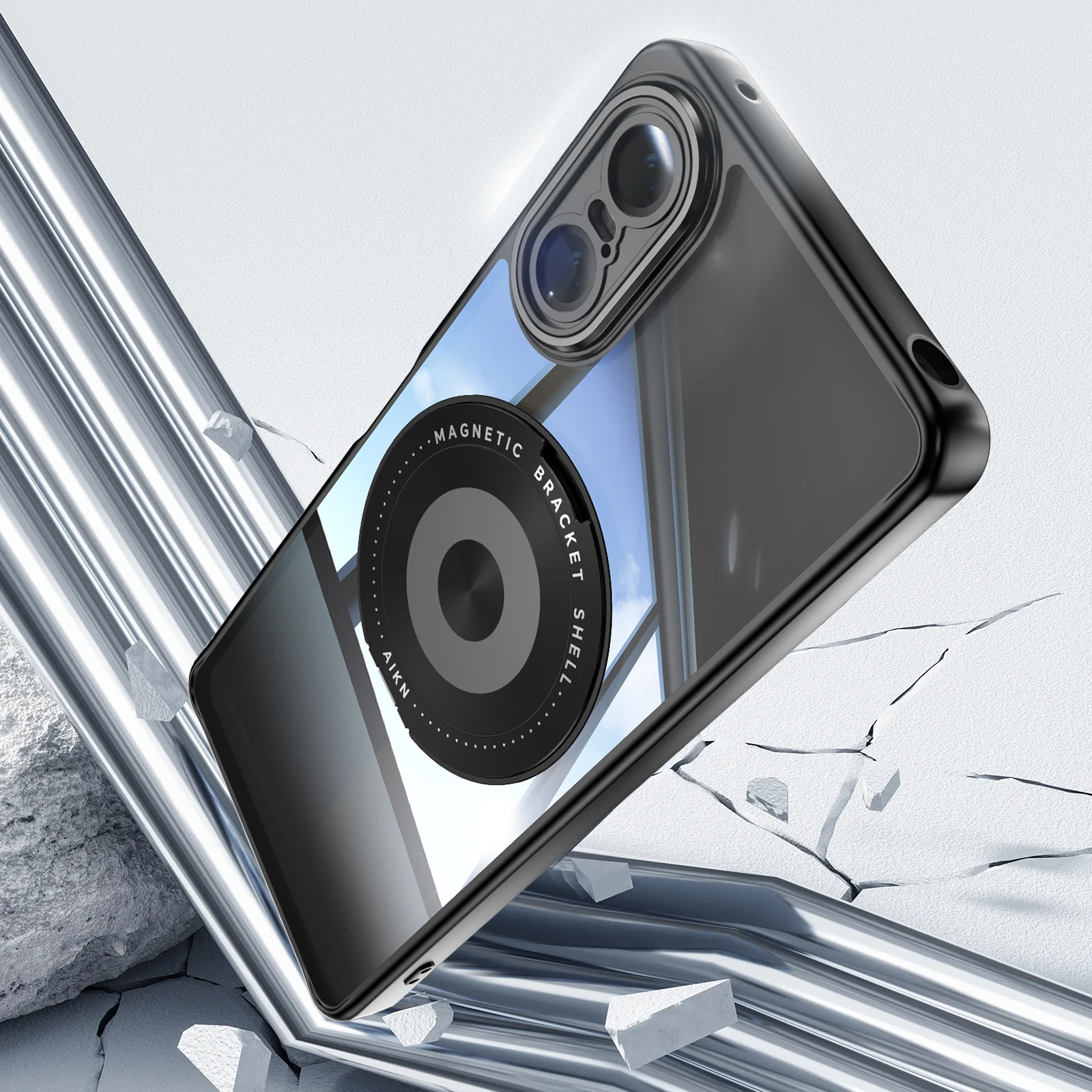 HARUINO [360 ° Rotating Stand] Suitable for Sony Xperia 10VI phone case with lens film magnetic charging transparent shell