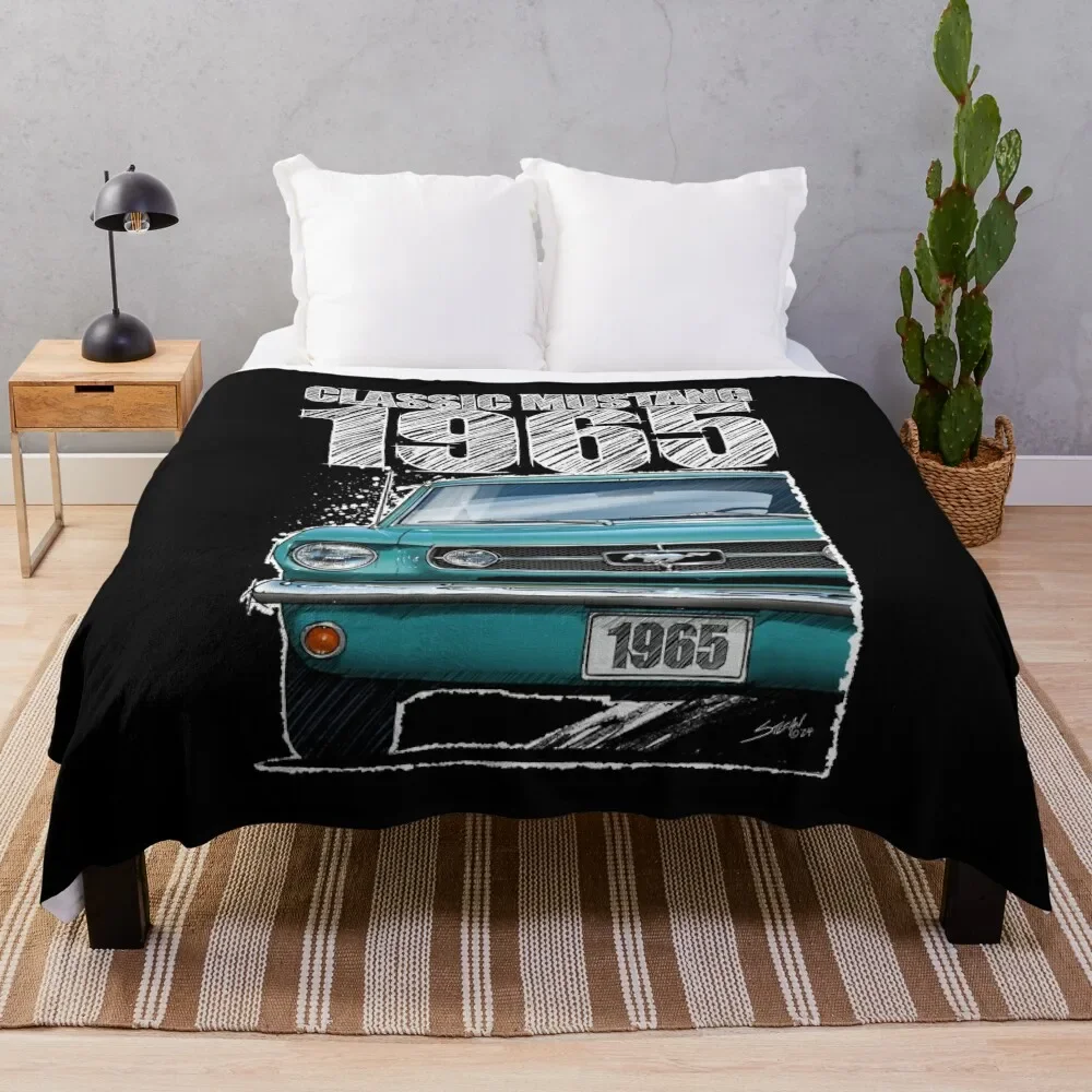 

Drive That Classic featuring the Iconic 1965 Ford Mustang in Pagoda Green (Dark Background) Throw Blanket Custom Blankets