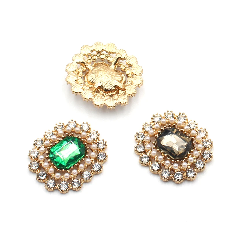 10pcs /lot 22*20MM Alloy Crown Snap Rhinestone Flatback Buttons Jewelry for Clothing Wedding Sewing Diy Accessories Decorative