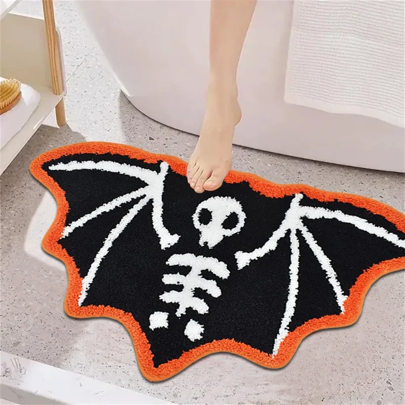 VIKAMA Halloween Bat Floor Mat Gothic Spirit Soft Fluffy Non Slip Living Room Bedroom Halloween Home Decor