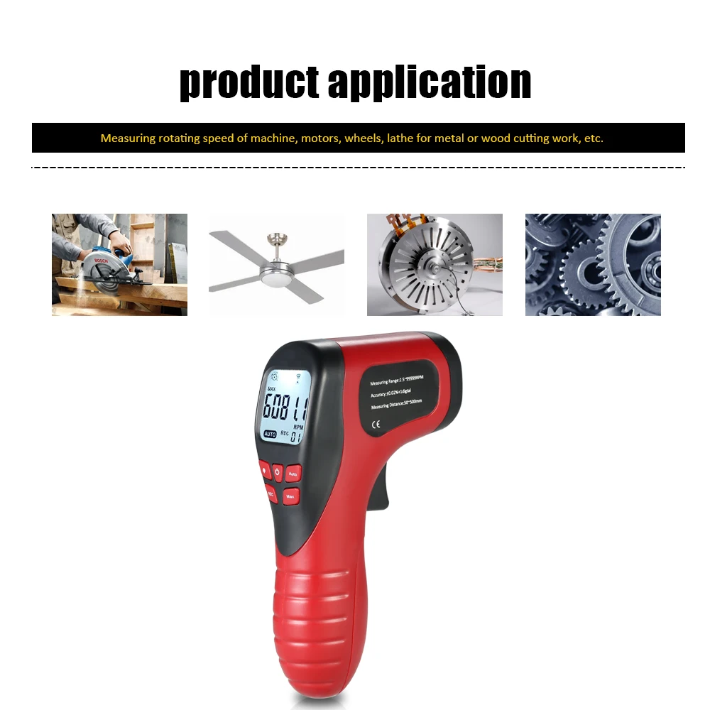 Handheld Digital Photo Tachometer LCD rpm meter Laser Non-Contact Tach Range 2.5-99999RPM Motor Speed Meter +1pc Reflective Tape