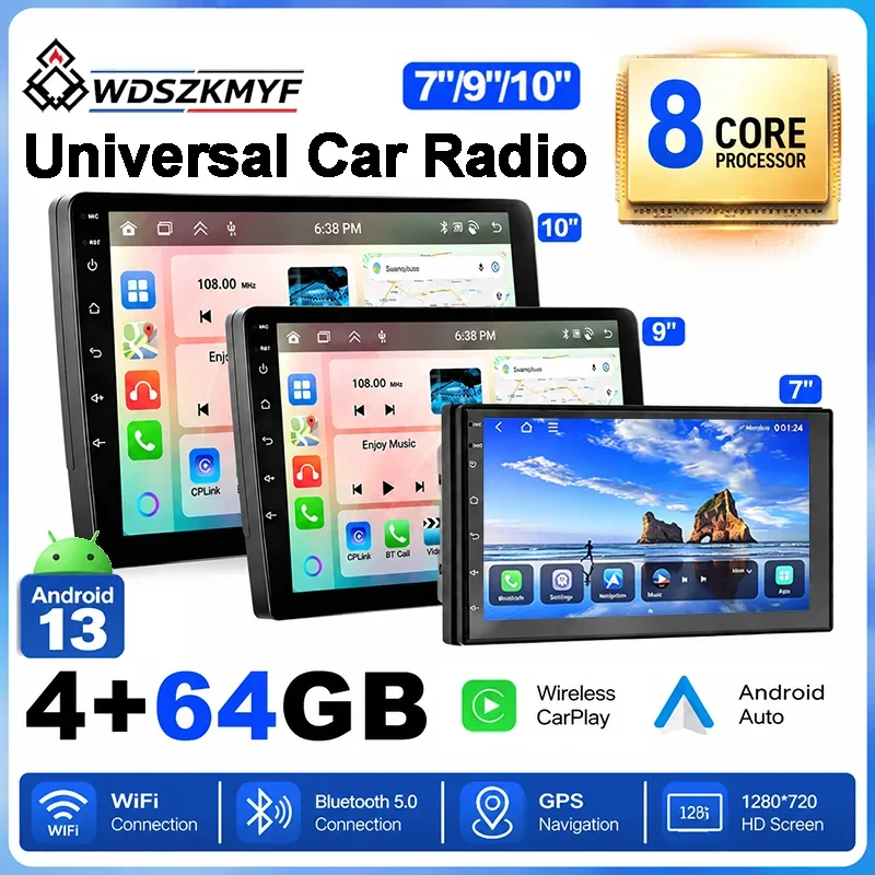 Android 13 8‑Core Car Radio 7/9/10 Inch Universal 2‑Din 4GB+64GB GPS WiFi Bluetooth Auto Stereo Multimedia Player Car Head Unit