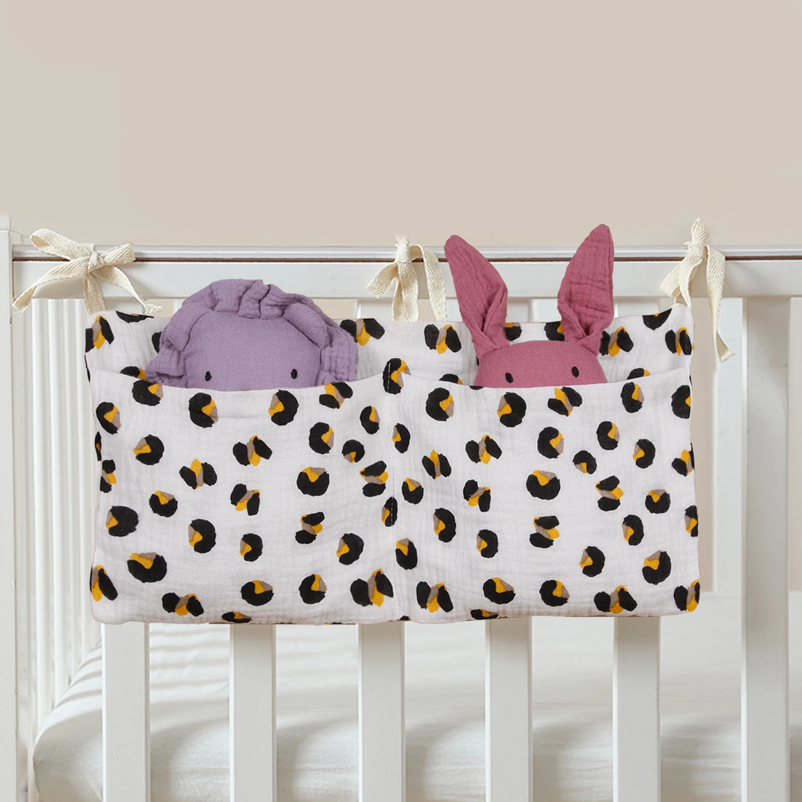 Baby Crib Storage Bag Cotton Muslin Stroller Hanging Mulitifunction Toddler Diaper Nursery Bed Storage Organizer