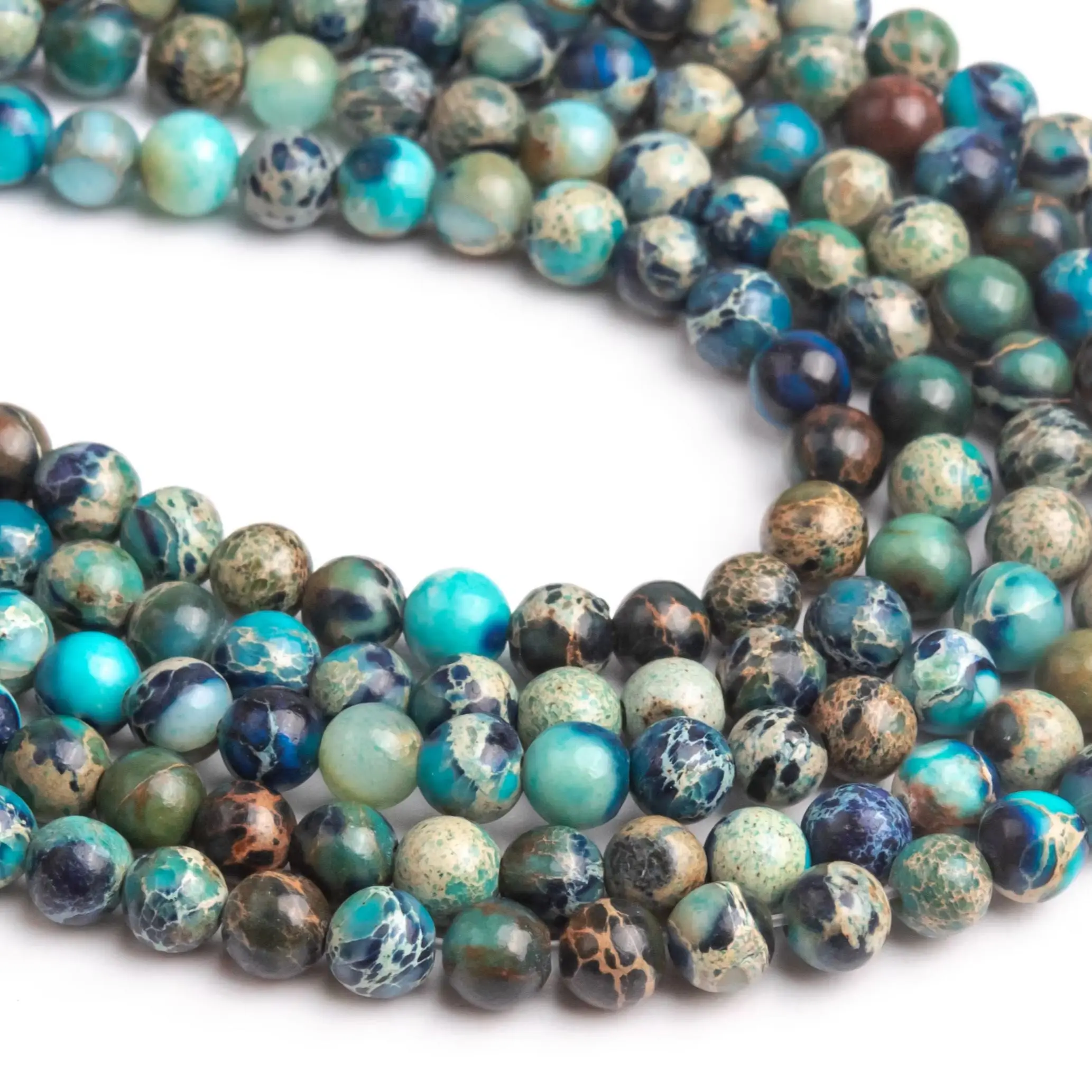 Blue Sea Sediment Imperial Jasper Grade AAA Natural Stone Loose Beads Round Shape Size Options 4/6/8/10mm for Jewelry Making