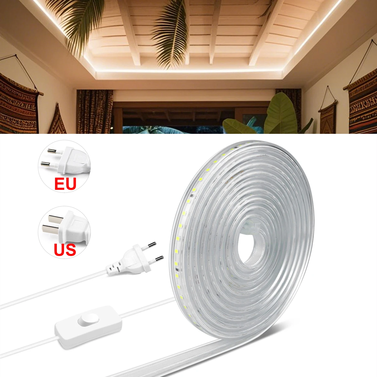 

1m-20m LED Strip Light - 120 LEDs/m 2835 SMD IP65 Waterproof, AC110V/220V Outdoor Camp Garden Path Tree Tussock Decor Lighting