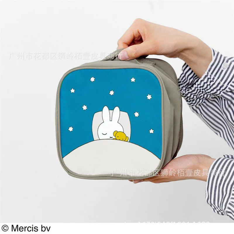 

New Miffy Rabbit Makeup Bag Cartoon Miffy Rabbit Kawaii Square Travel Clothing Storage Bag Flowers Printed Bag High-Capacity