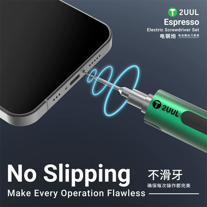 Juego de destornilladores eléctricos 2UUL SD11, velocidad y par ajustables portátiles con 4 Uds. De brocas S2 tipo C para iPhone, herramientas de reparación especiales