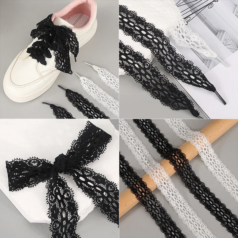 New Lace Bow Shoelaces Flat Fancy Shoelaces for Women 3CM Width 120CM Length Canvas Sneakers Outdoor Casual Shoes Shoelace Gifts