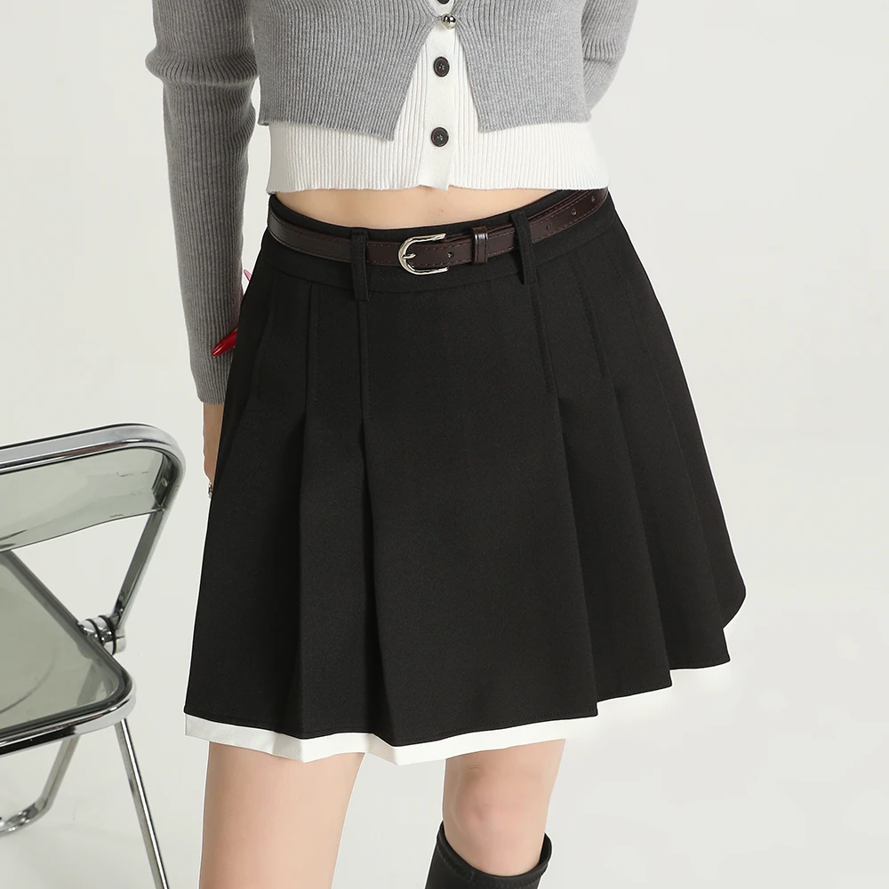 

Женский костюм, плиссированная юбка, короткая юбка, новая корейская версия, короткая юбка трапециевидной формы с высокой талией и запахом на бедрах, осень