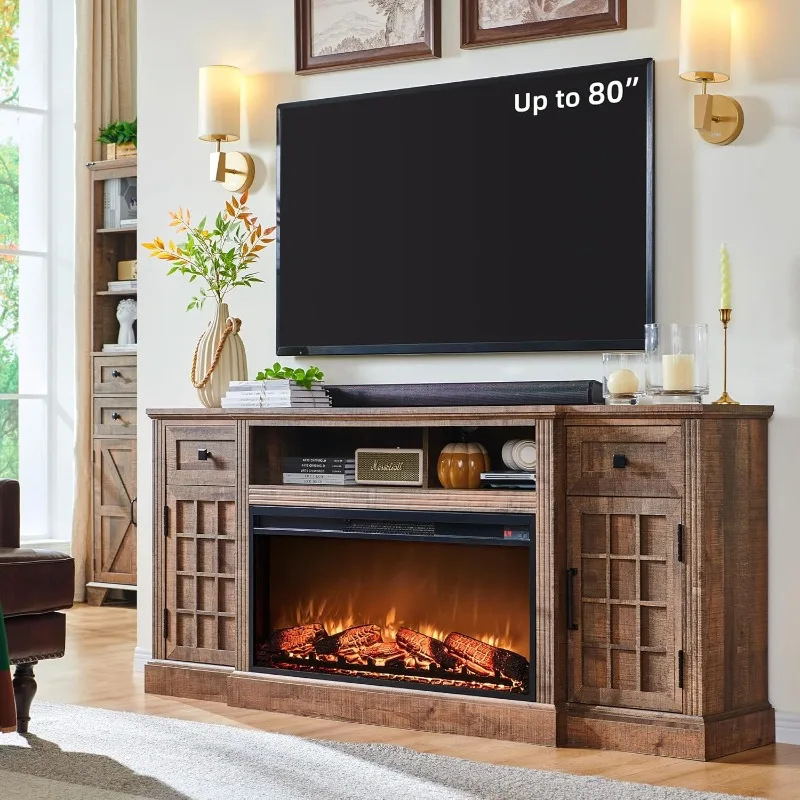 Fireplace TV Stand for up-to-80 TV, Farmhouse 70