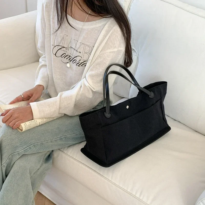 New Fashion Top Handle Bag Comfortable and Versatile Texture Shoulder Bag Large Capacity Canvas Tote Bag for Women CrossBorder
