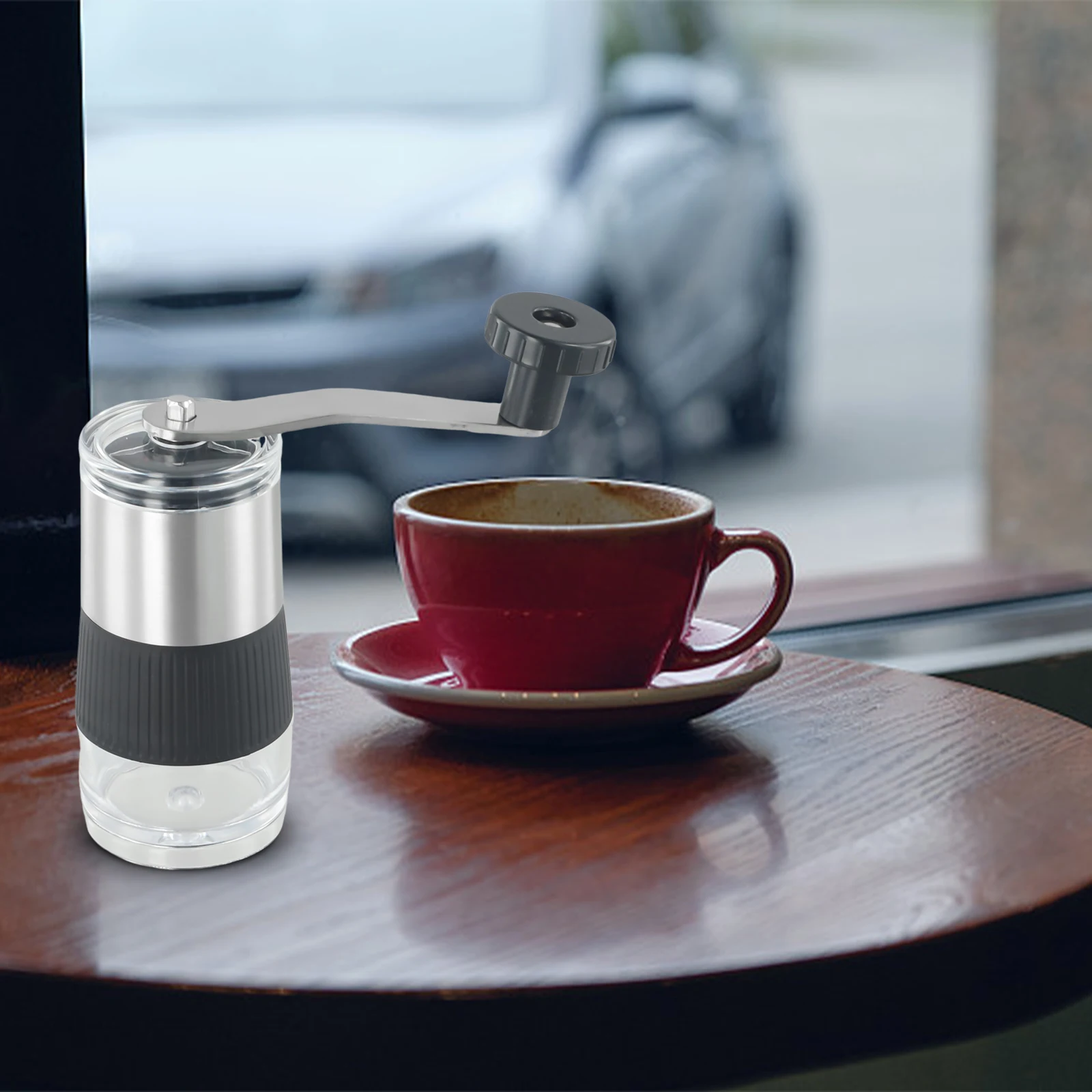 Kitchen Tools Coffee Bean Grinder Sliver Stainless Steel With Lid Adjustable Easy To Operate Hiking Lightweight