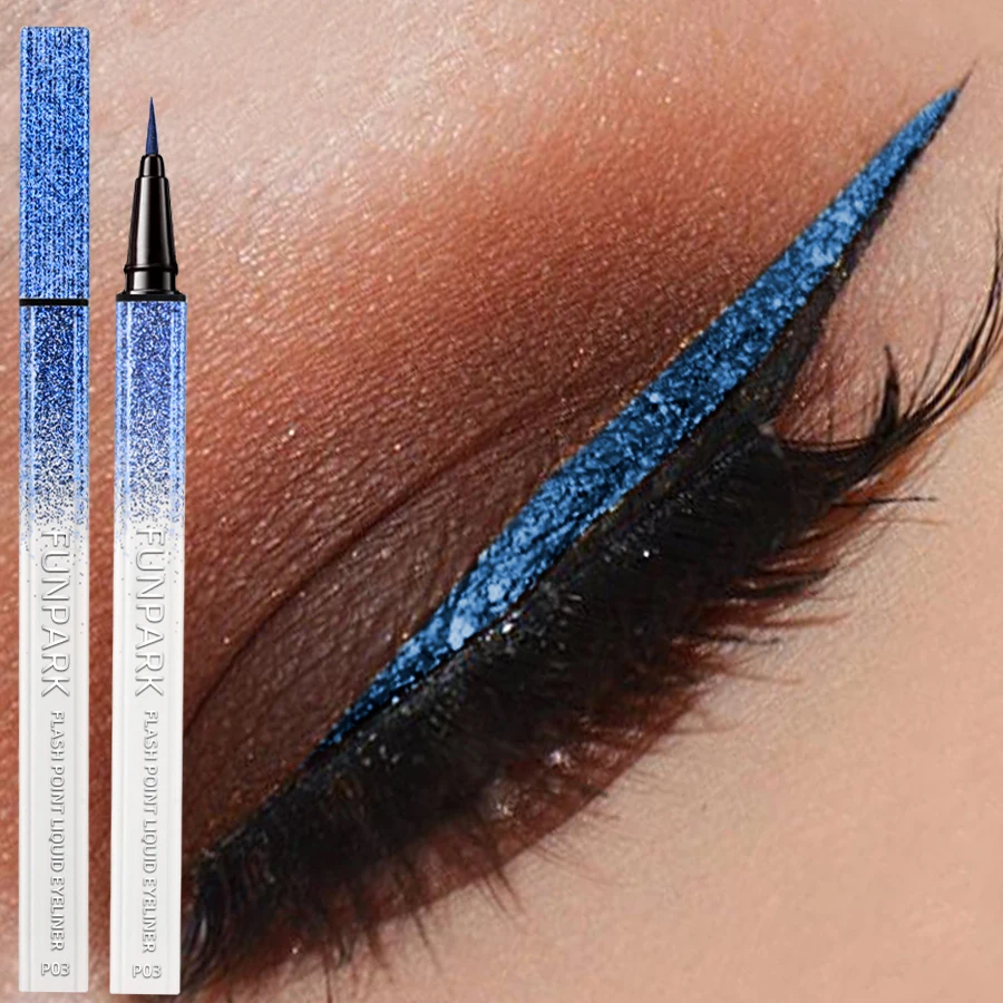 Bule shimmer caneta delineador à prova d'água, delineador líquido de alto brilho, maquiagem coreana, fácil de usar, cosméticos à prova de manchas, cosméticos para os olhos