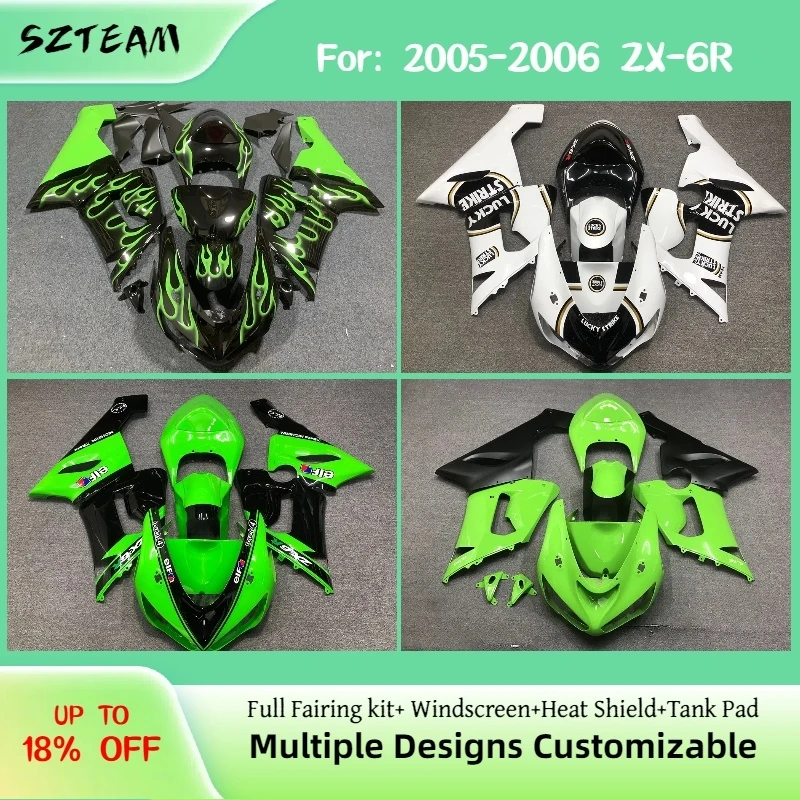 For Kawasaki ZX6R 2005 2006 Fairing Kit - Color-Matched OEM Styles Available ZX-6R Custom Glossy Painted Motorcycle Fairings