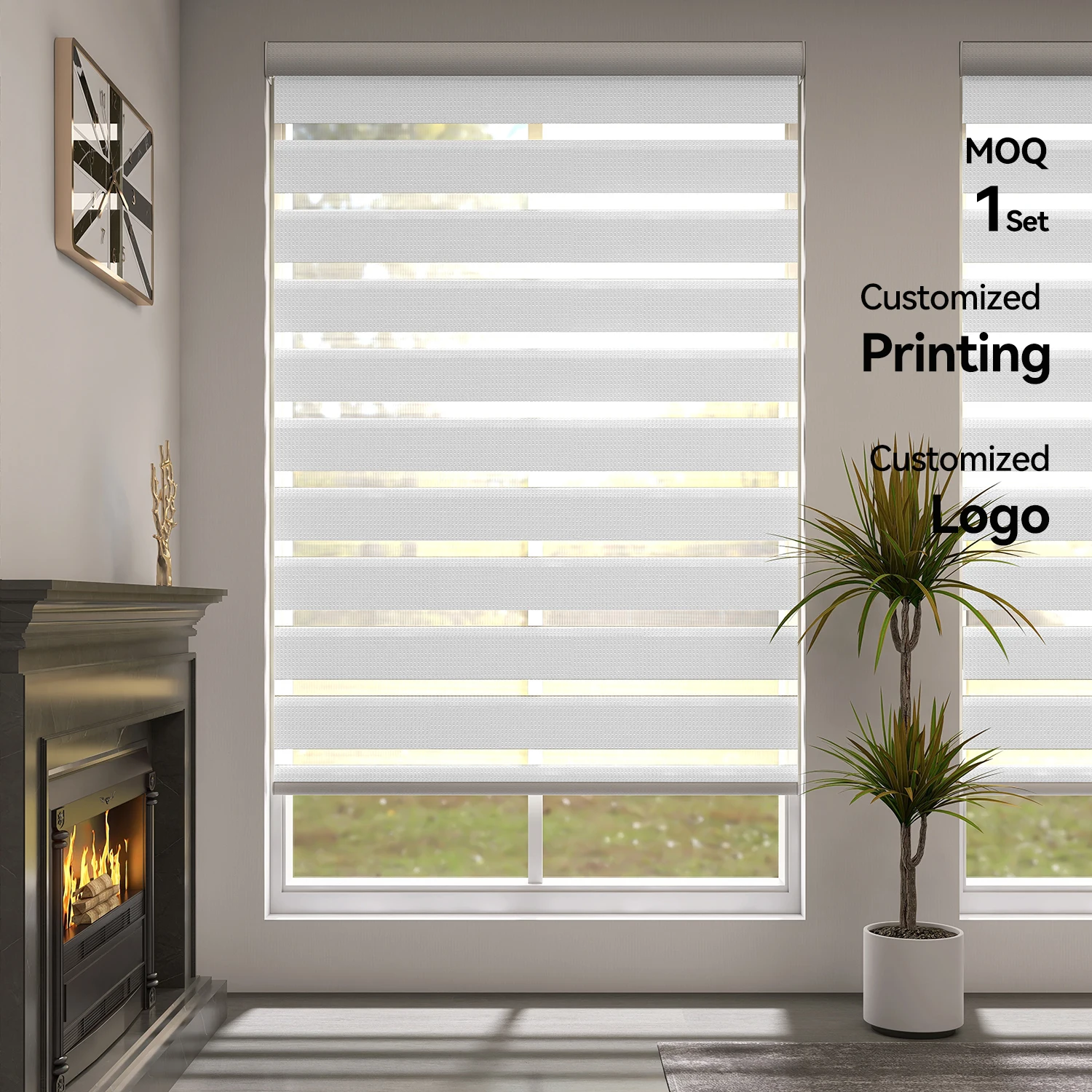 ZSTARR Smart Motorized Zebra Blinds with Tubular Motor For Windows Shades Compatible with Alexa Google Home APP Remote Control