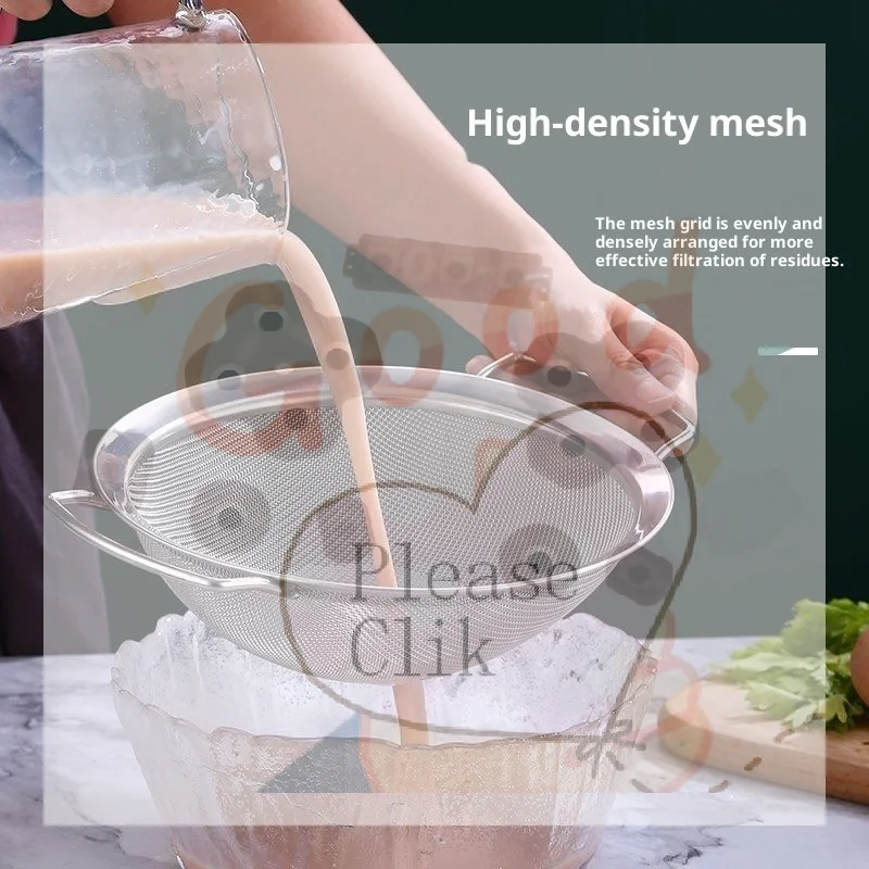 

【HG】Stainless Steel Strainer Basket Fine Mesh Multi-size Juice Rice Flour Sieve Large With Double Handles Food Filter Drainer