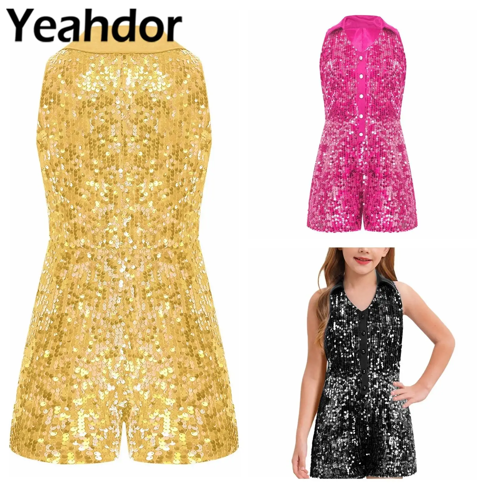 

Flower Girl Clothes Sequins Party Jumpsuit Sleeveless Unitards Birthday Party Formal Occassion Clothing Featival Costumes