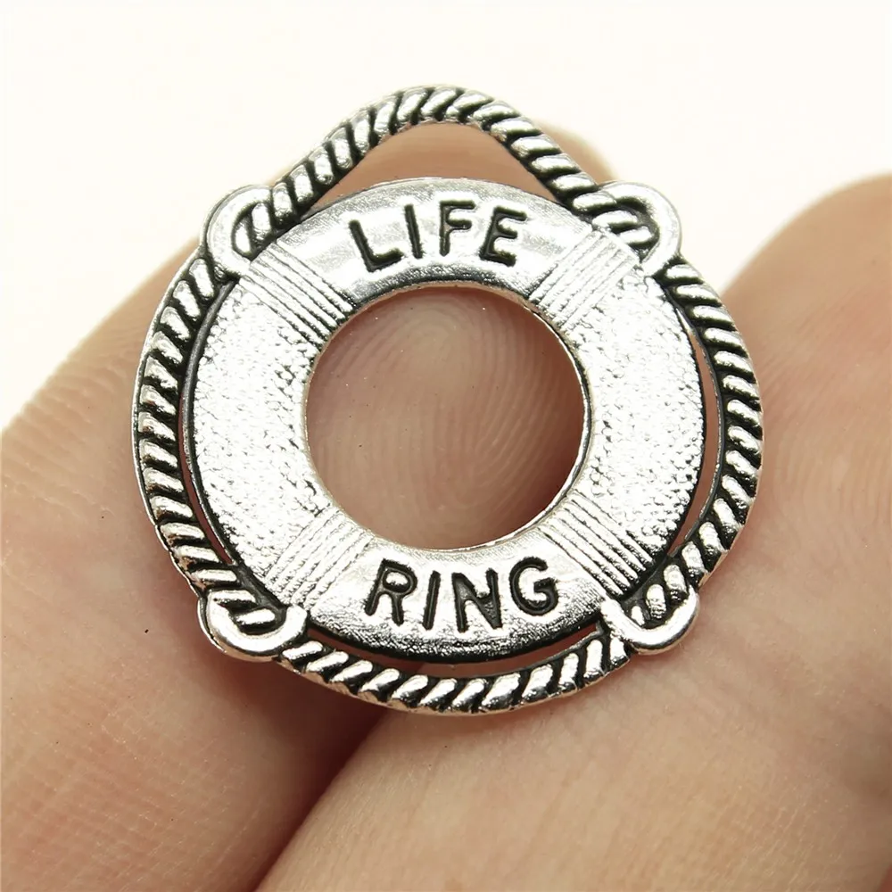 WYSIWYG 10pcs 23x22mm Charm Life Ring Lifebuoy Navigation Charms Antique Silver Color Life Ring Charms