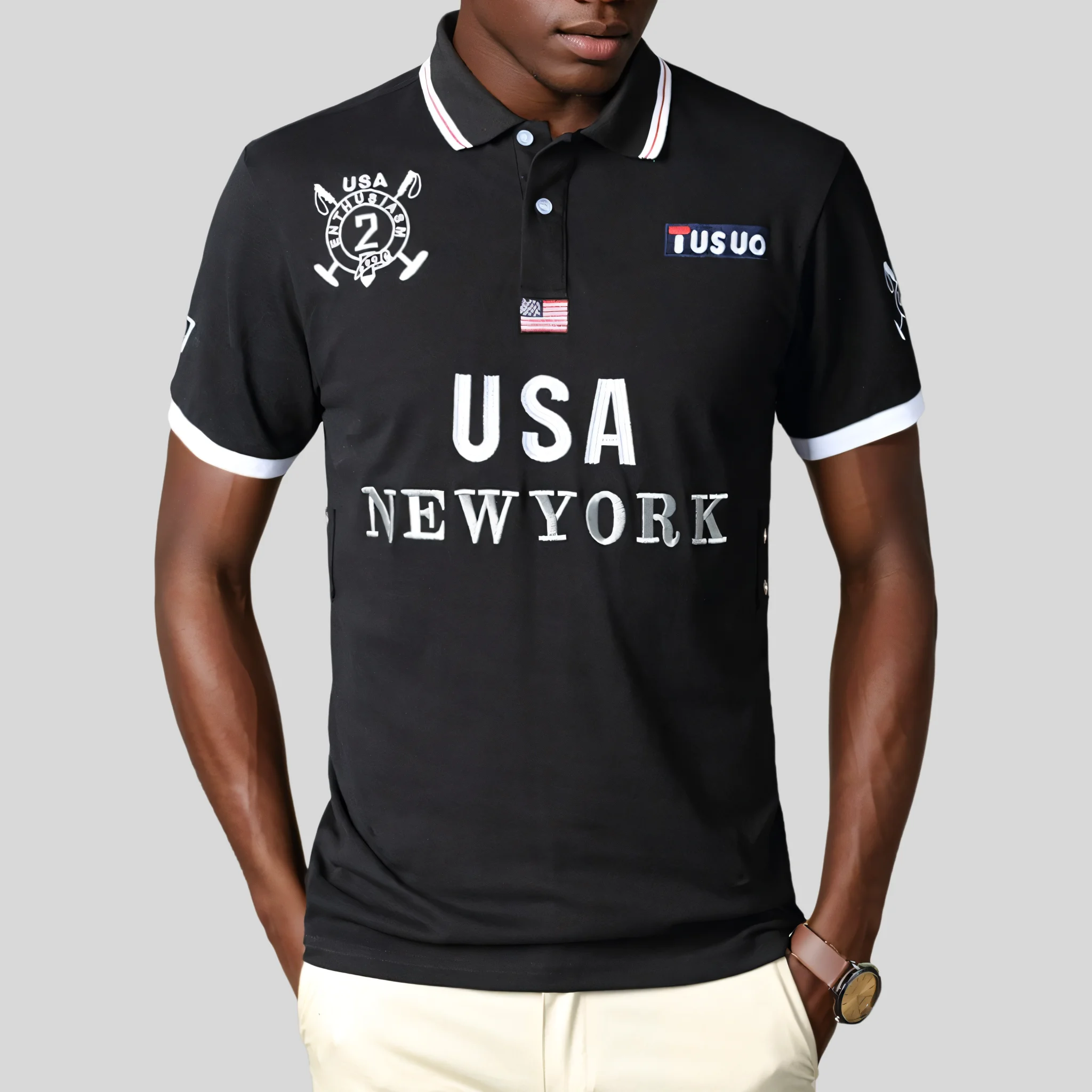 

High Quality Men's Polo Shirt Short Sleeve 100% Cotton New York Golf Polos Stylish Collar Tee Shirts Men Summer Clothing XS-7XL