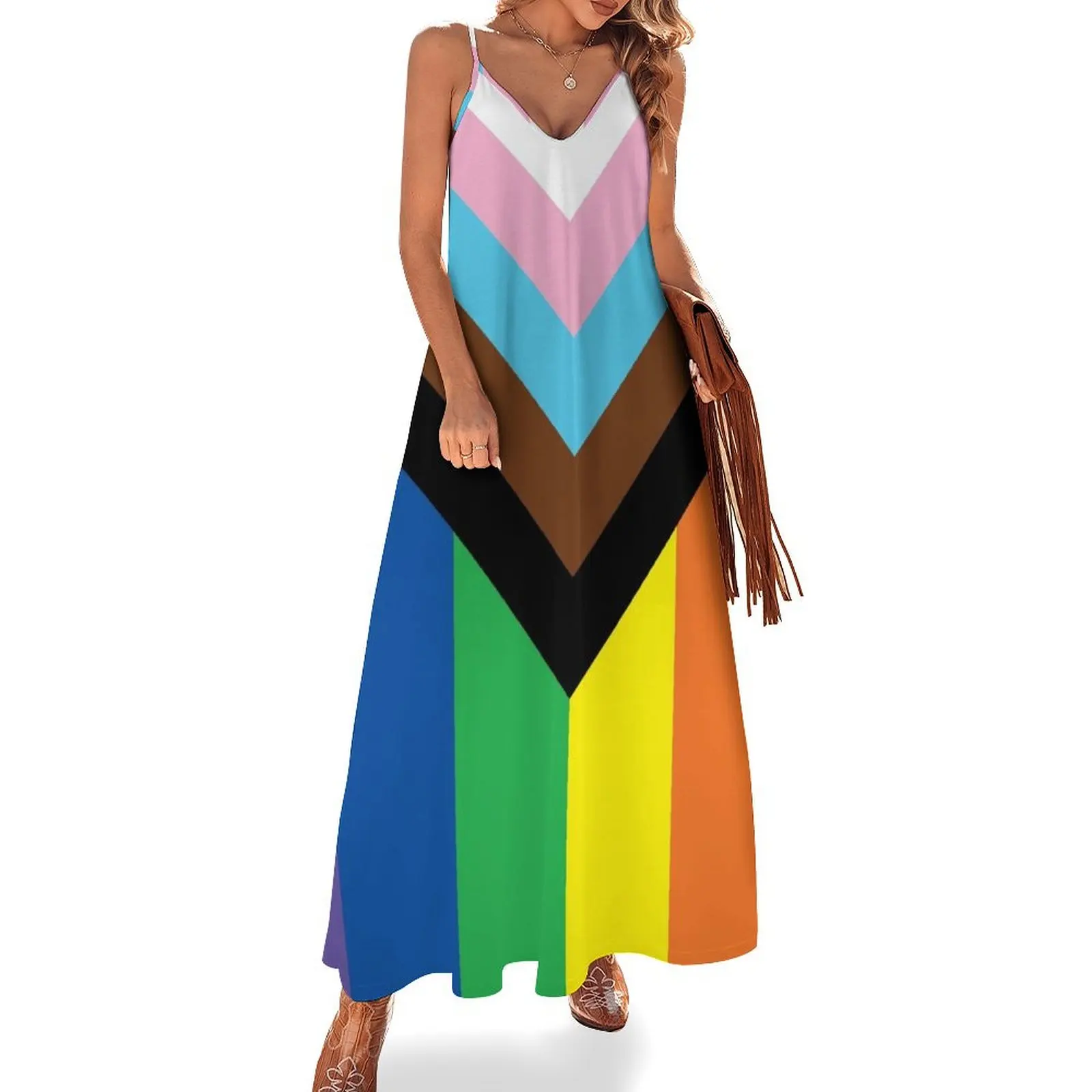 

Progress Pride Flag Sleeveless Long Dress Women's summer dresses Women's summer suit Dress