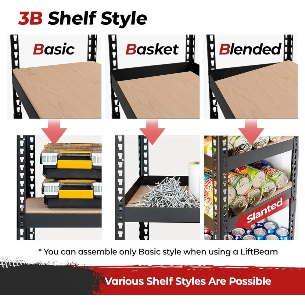 5 Tier Laminated Boltless Heavy Duty Garage Storage Adjustable Wide Size Metal Shelving Unit Utility Rack Shelves Organization