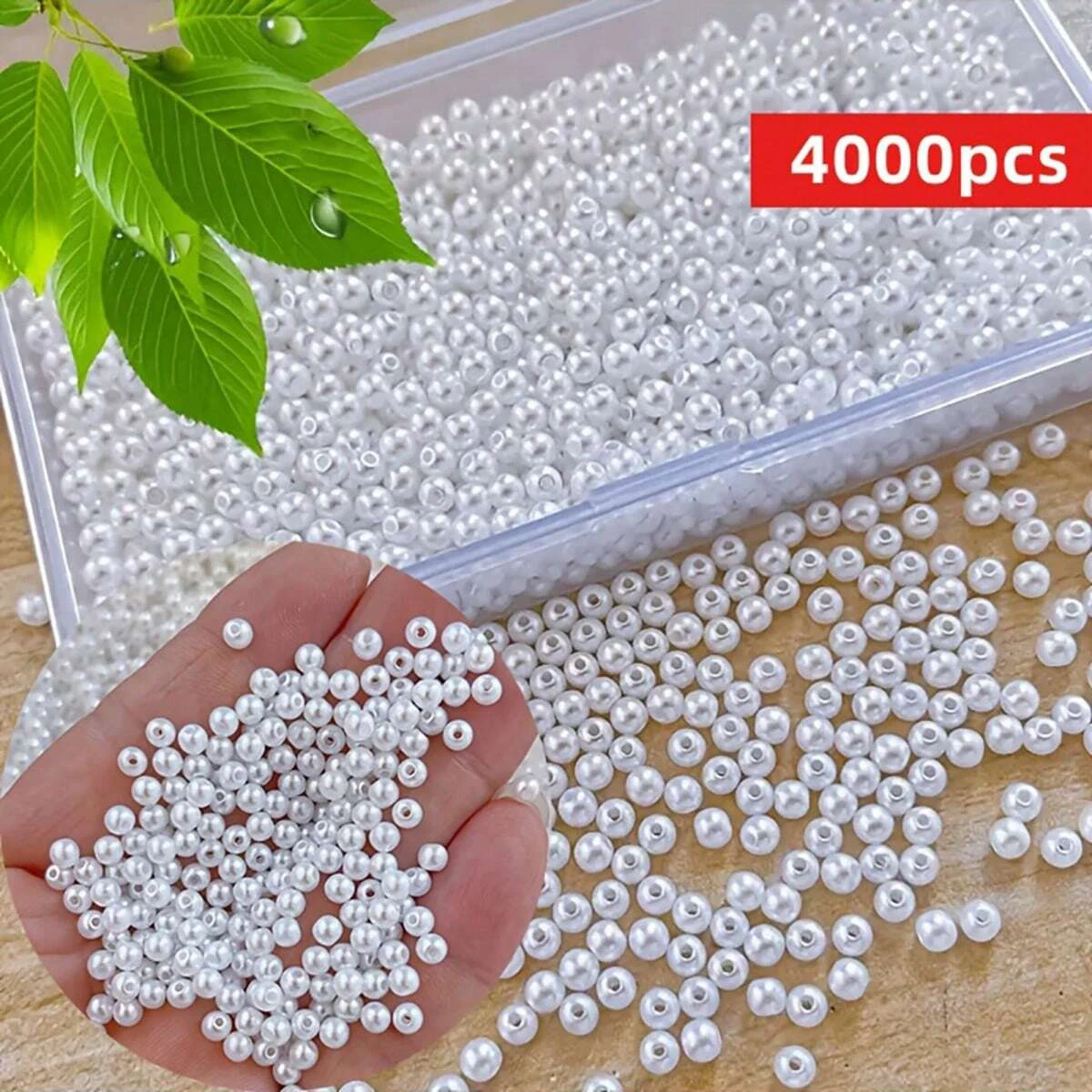 4000 Stück 4mm Perlen mit Löchern, Weiße und Beige Abstandhalter-Weihnachtsperlen für Handgemachte DIY-Accessoires, Armband Halskette Ohrringe