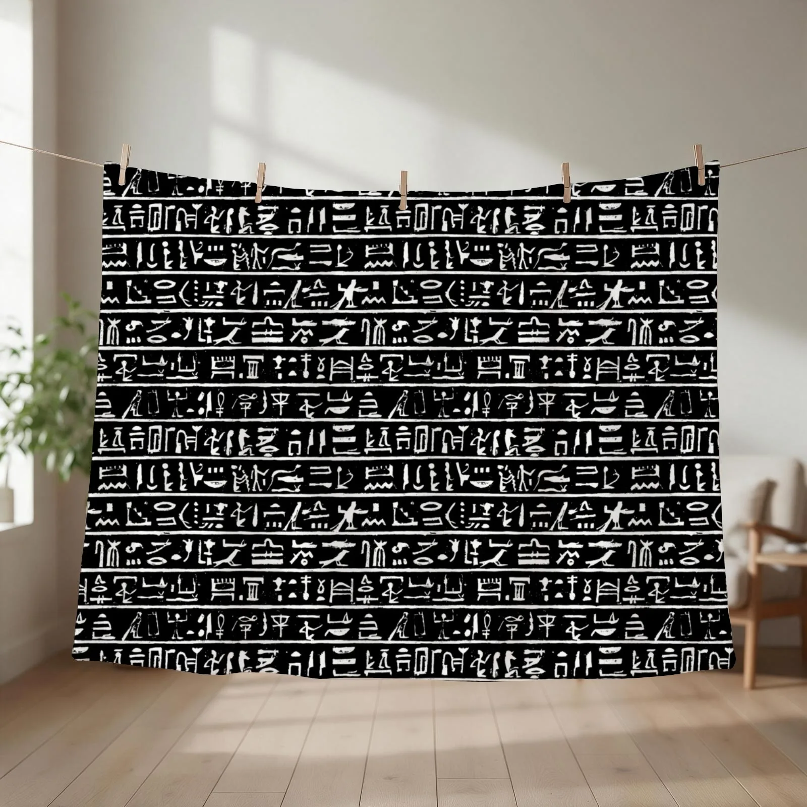 Egyptian Hieroglyphics // Black Throw Blanket couch cozy soft plush fuzzy picnic outdoor blanket