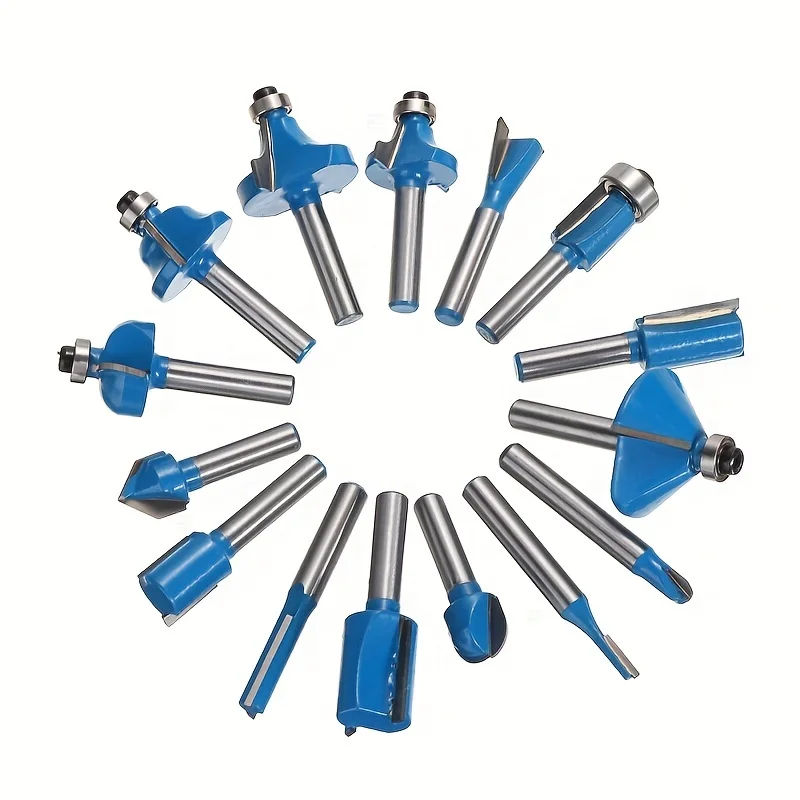 النجارة 15 قطعة 1/4 بوصة قاطعة المطحنة مزيج التشذيب مستقيم القاطع طحن رئيس التنغستن الصلب قطع الخشب #5