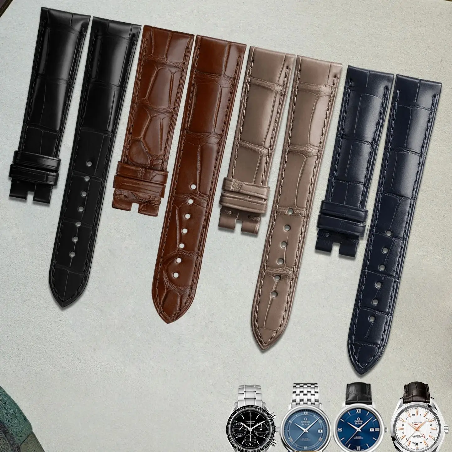 Correa de reloj de piel de cocodrilo auténtica para reloj Omega con logotipo personalizado de 19mm, 20mm, 21mm y 22mm, correa de reloj resistente al agua de piel de cocodrilo