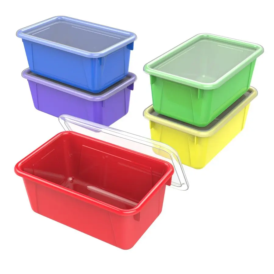 

Small Cubby Bins Plastic Storage Containers for Classroom with NonSnap Lid, 12.2 x 7.8 x 5.1 inches, Assorted Colors, 62406U05C