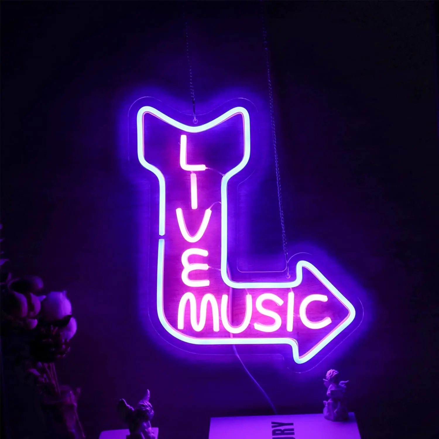 15.3x12.5in Live Music Neon Signs Wall Decor Music LED Light Pink Blue Bedroom Studio Room Game Party Sing Rock Roll Singing