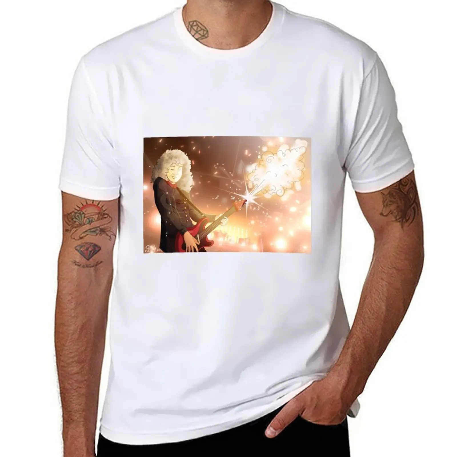 

guitar on fireeeeee T-Shirt Casual Basic Street Style T-Shirt