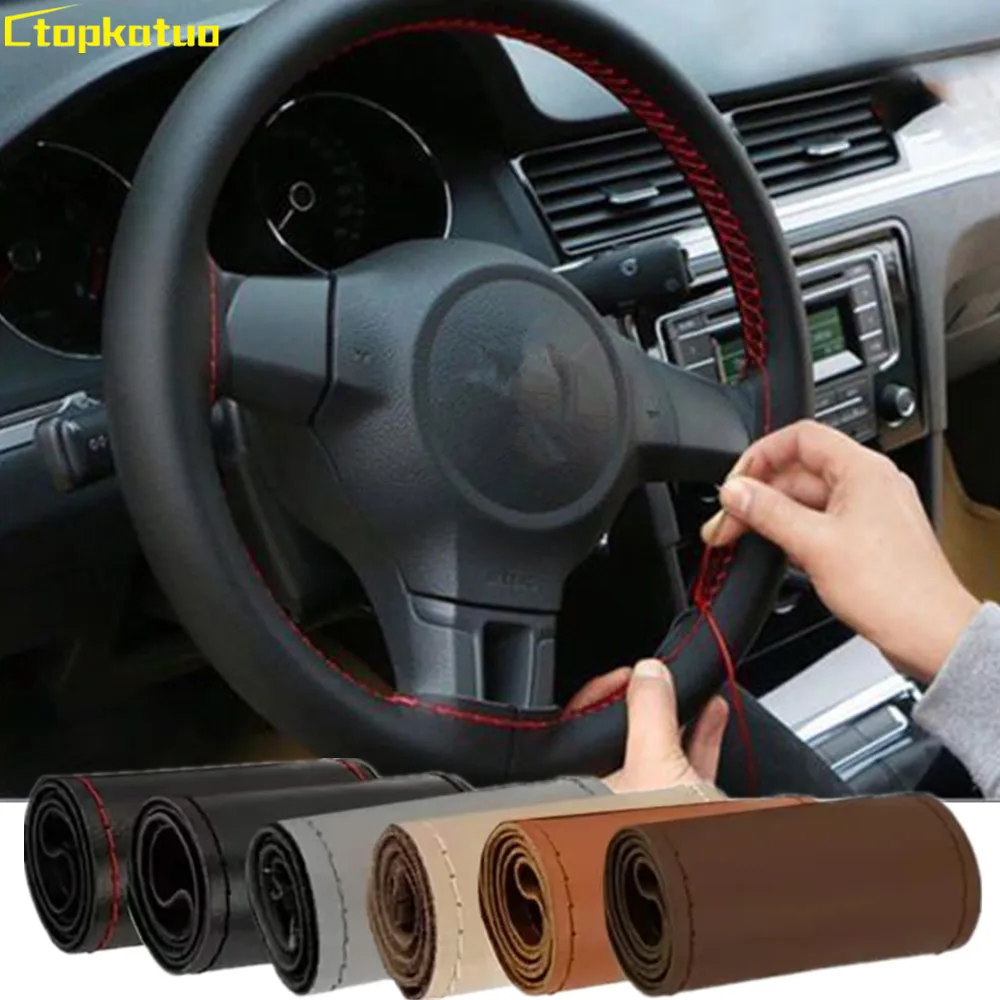 

Leather DIY Car Steering Wheel Cover Anti-slip Cover Needle Thread Hand Sewing Braid Steering Wheel Cover For 15"/38 cm