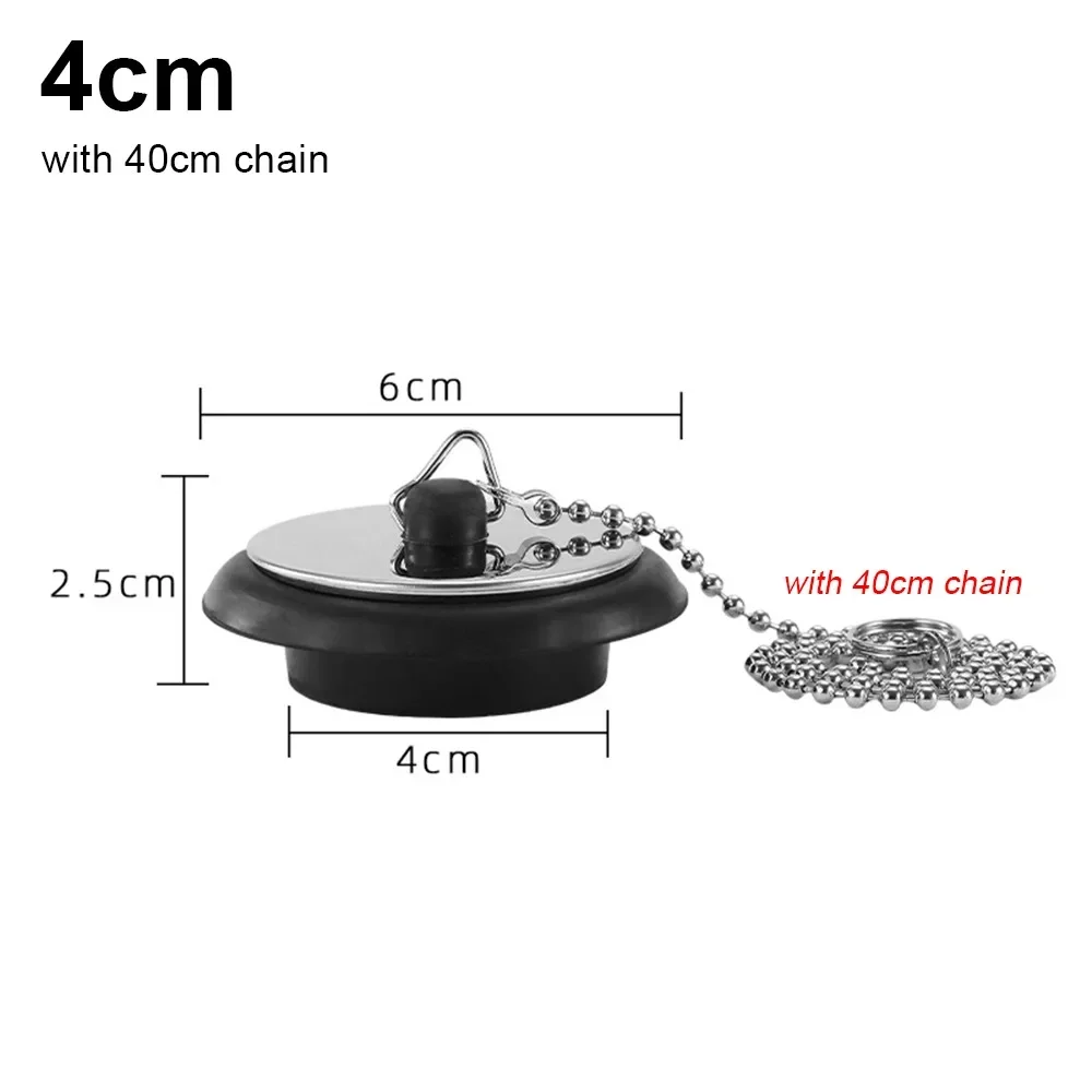 1 szt. Wytrzymała gumowa zatyczka do wanny z łańcuszkiem, silikonowy odpływ do wanny z kółkiem do zawieszania 4/4,3/5 cm, korek do wanny, akcesoria do wanny