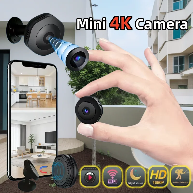 

Новая мини-камера безопасности 4K WiFi, беспроводная, для помещений, с ночным видением, широкоугольным объективом, магнитным креплением, мониторинг через приложение для телефона, для домашнего видеонаблюдения